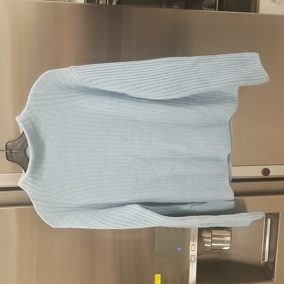 💕VINCE💕 Ribbed Mock Neck Wool Cashmere Blend Sweater ~ Heather Aria Blue M NWT - Picture 10 of 16